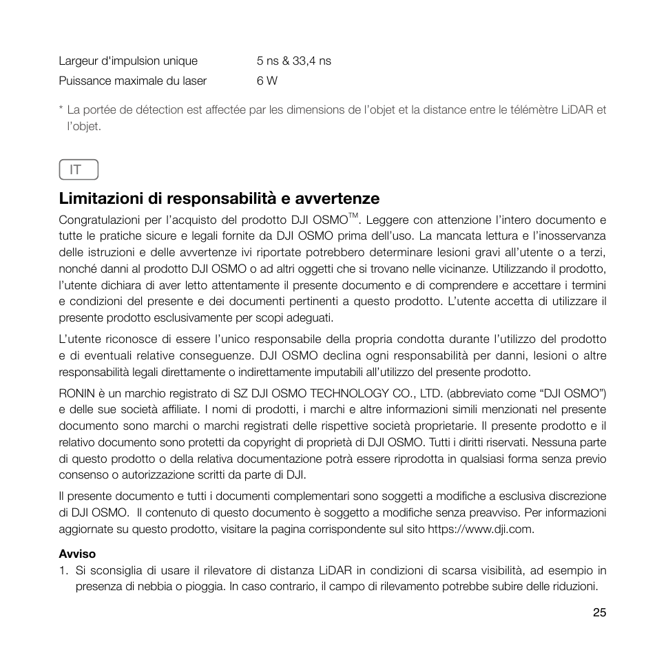 Limitazioni di responsabilità e avvertenze | DJI Ronin 4D 4-Axis Cinema Camera 8K Combo Kit User Manual | Page 27 / 48