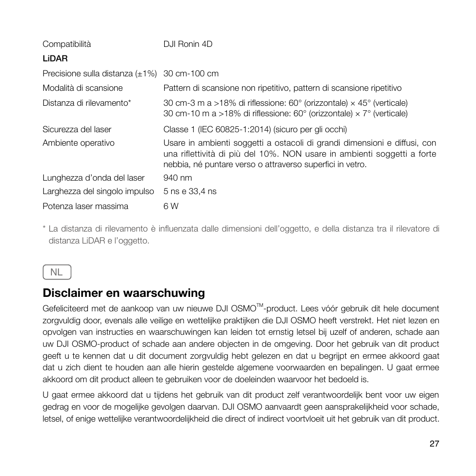 Disclaimer en waarschuwing | DJI Ronin 4D 4-Axis Cinema Camera 8K Combo Kit User Manual | Page 29 / 48
