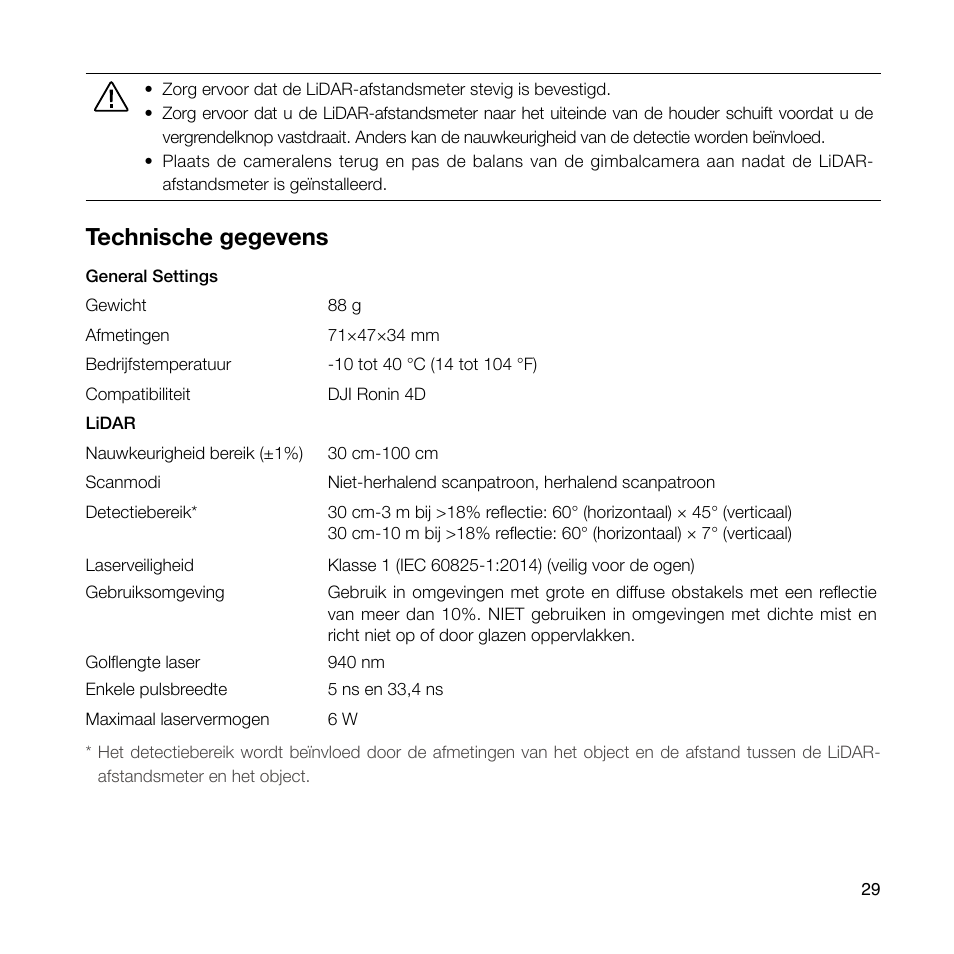 Technische gegevens | DJI Ronin 4D 4-Axis Cinema Camera 8K Combo Kit User Manual | Page 31 / 48