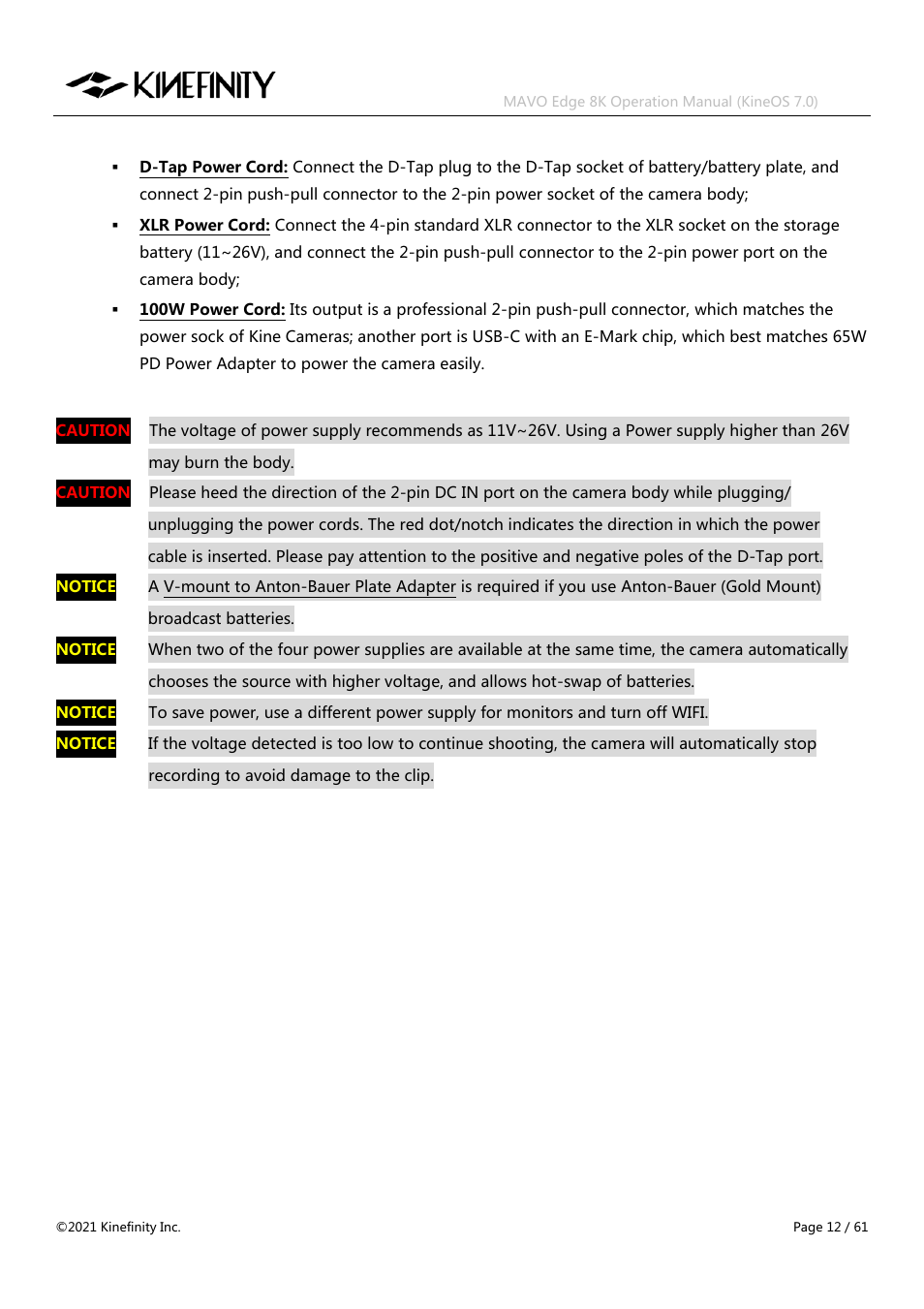 Kinefinity MAVO Edge 8K Digital Cinema Camera User Manual | Page 12 / 60