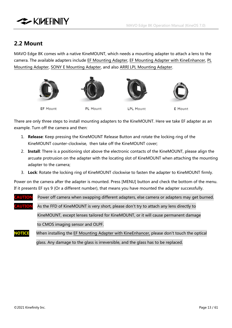 2 mount | Kinefinity MAVO Edge 8K Digital Cinema Camera User Manual | Page 13 / 60