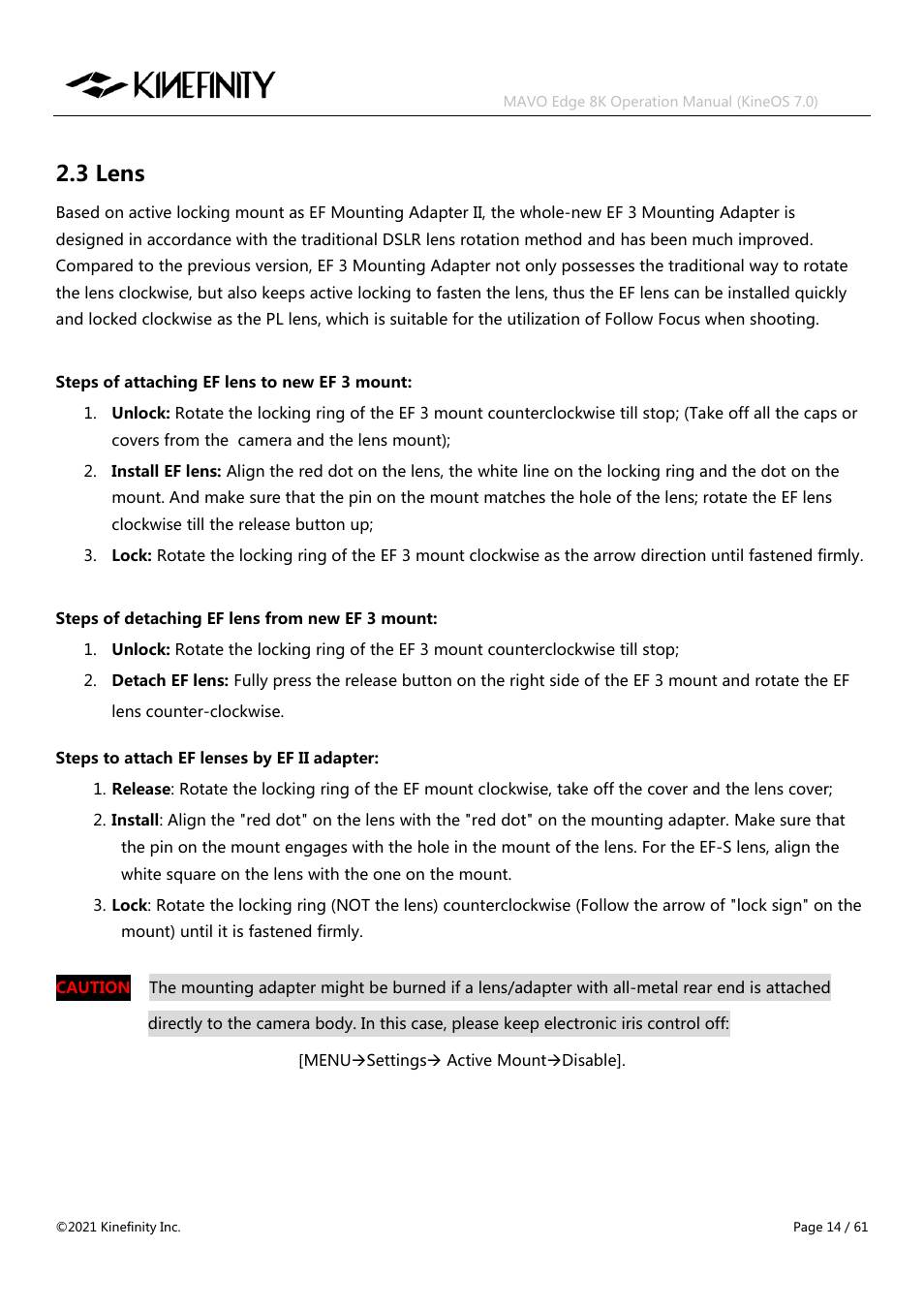 3 lens | Kinefinity MAVO Edge 8K Digital Cinema Camera User Manual | Page 14 / 60