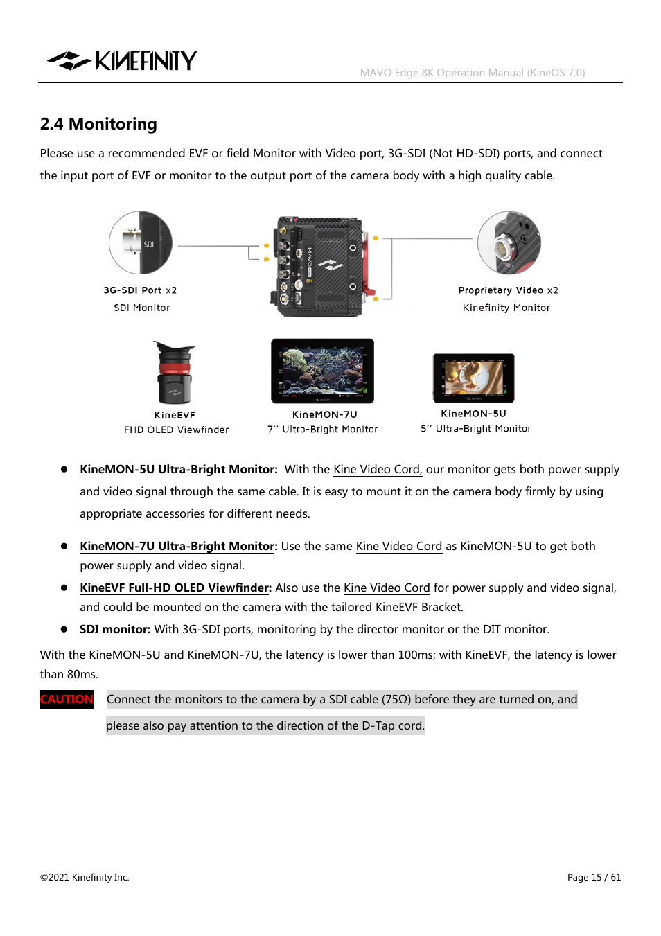 4 monitoring | Kinefinity MAVO Edge 8K Digital Cinema Camera User Manual | Page 15 / 60