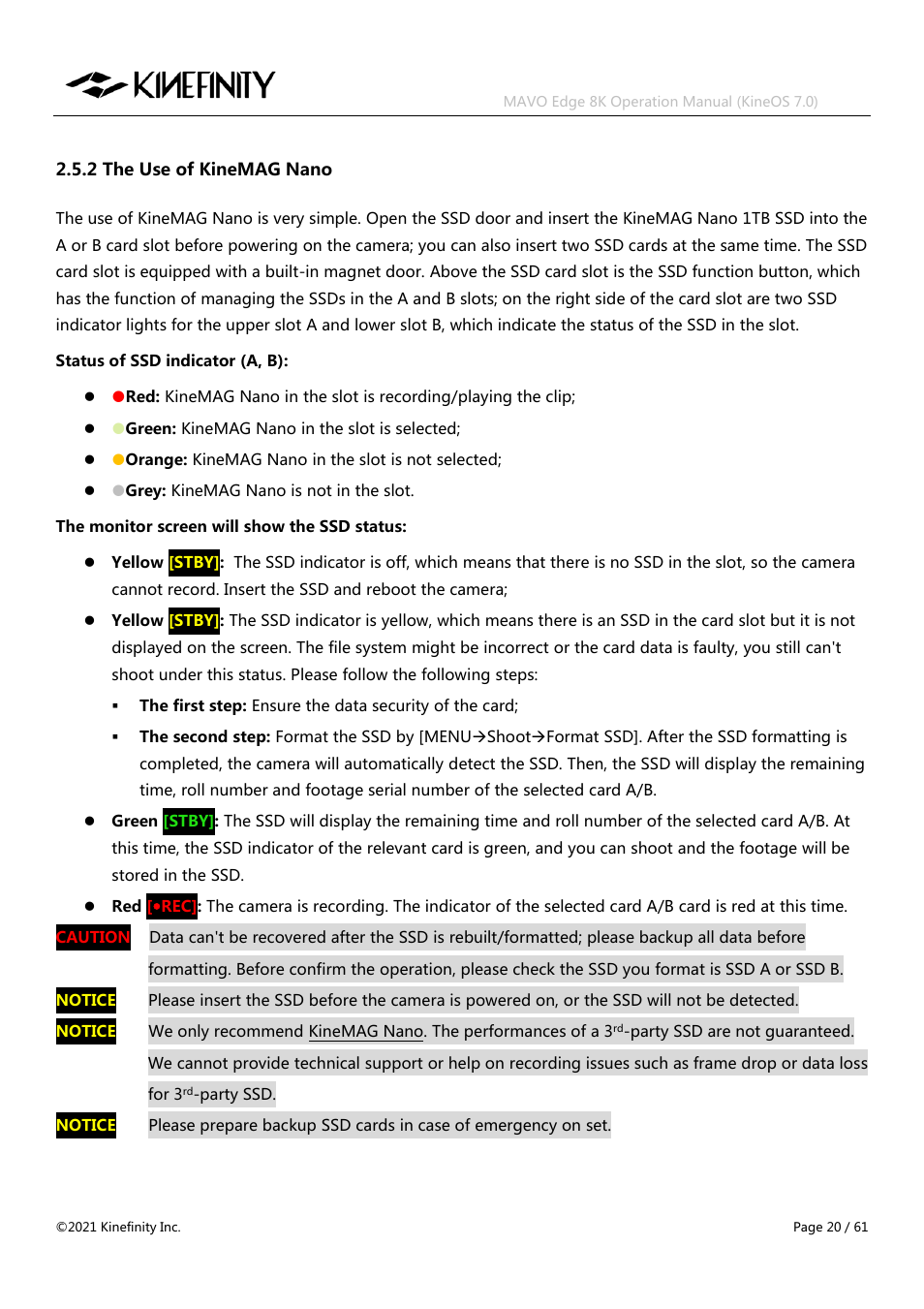 2 the use of kinemag nano | Kinefinity MAVO Edge 8K Digital Cinema Camera User Manual | Page 20 / 60