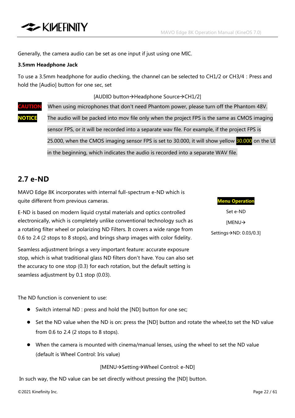 7 e-nd | Kinefinity MAVO Edge 8K Digital Cinema Camera User Manual | Page 22 / 60