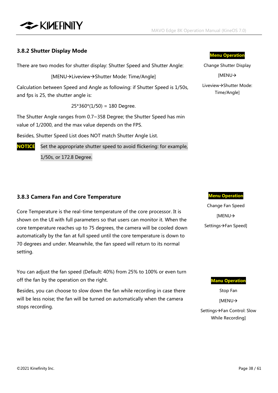 Kinefinity MAVO Edge 8K Digital Cinema Camera User Manual | Page 38 / 60