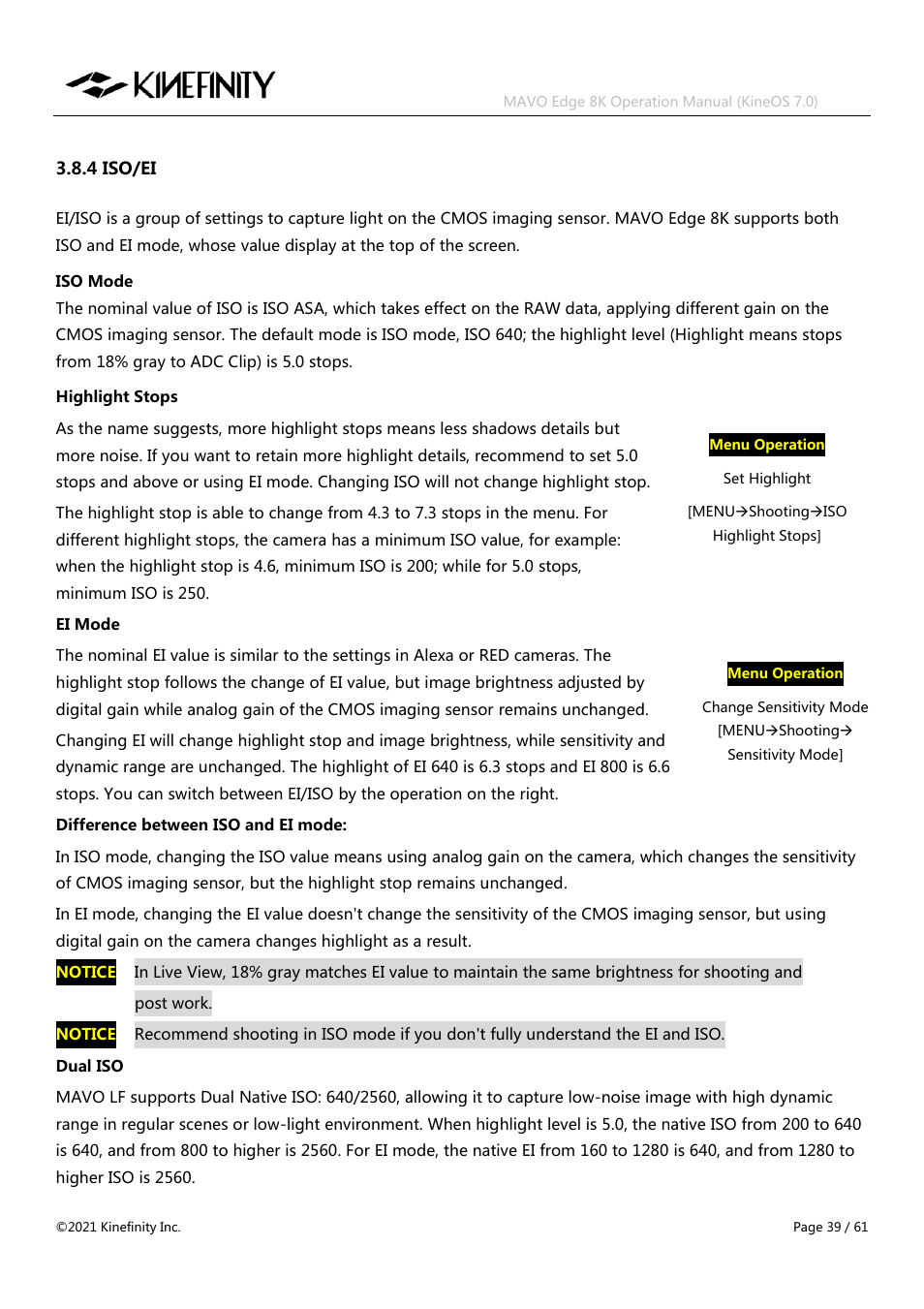 4 iso/ei | Kinefinity MAVO Edge 8K Digital Cinema Camera User Manual | Page 39 / 60