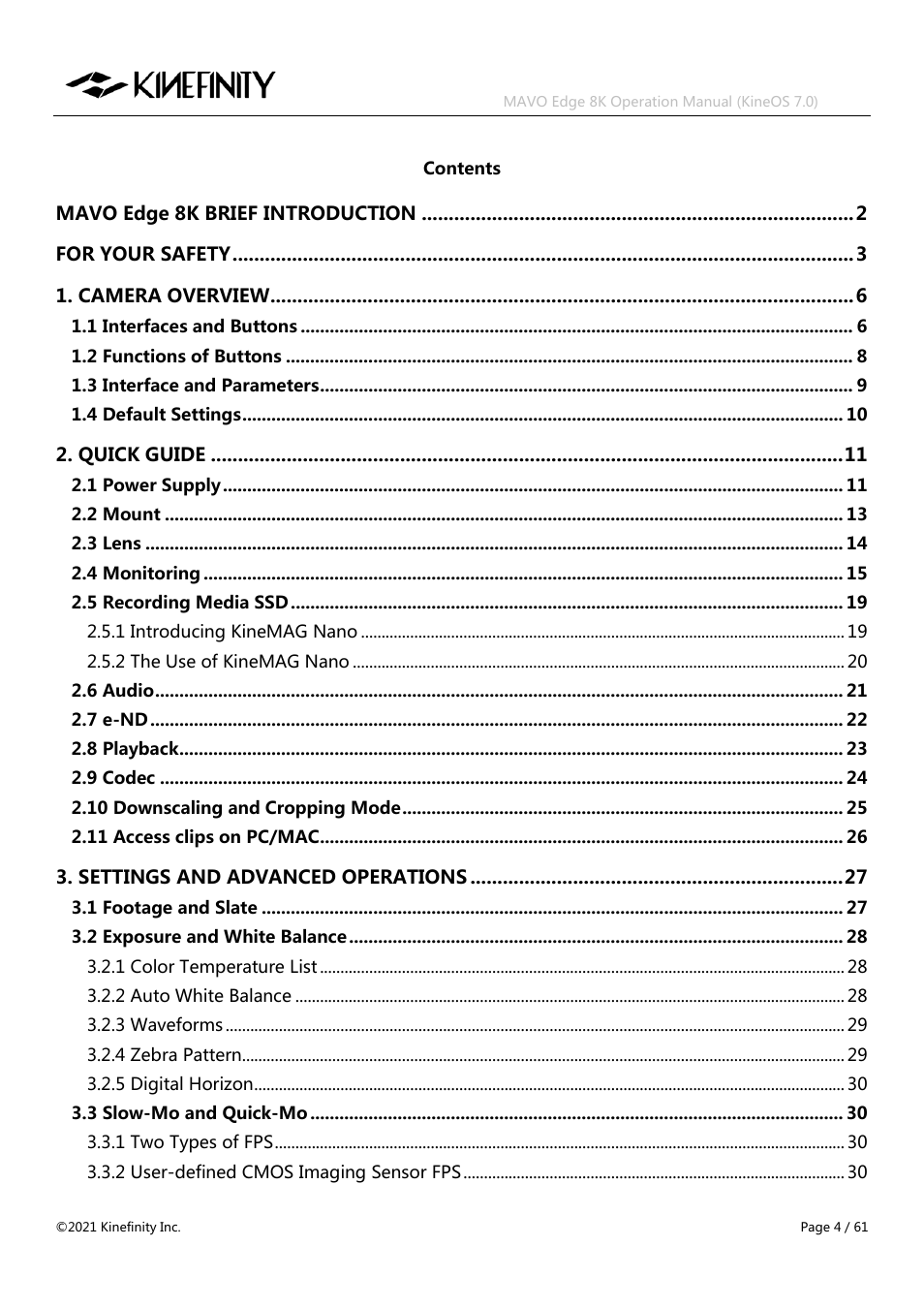 Kinefinity MAVO Edge 8K Digital Cinema Camera User Manual | Page 4 / 60