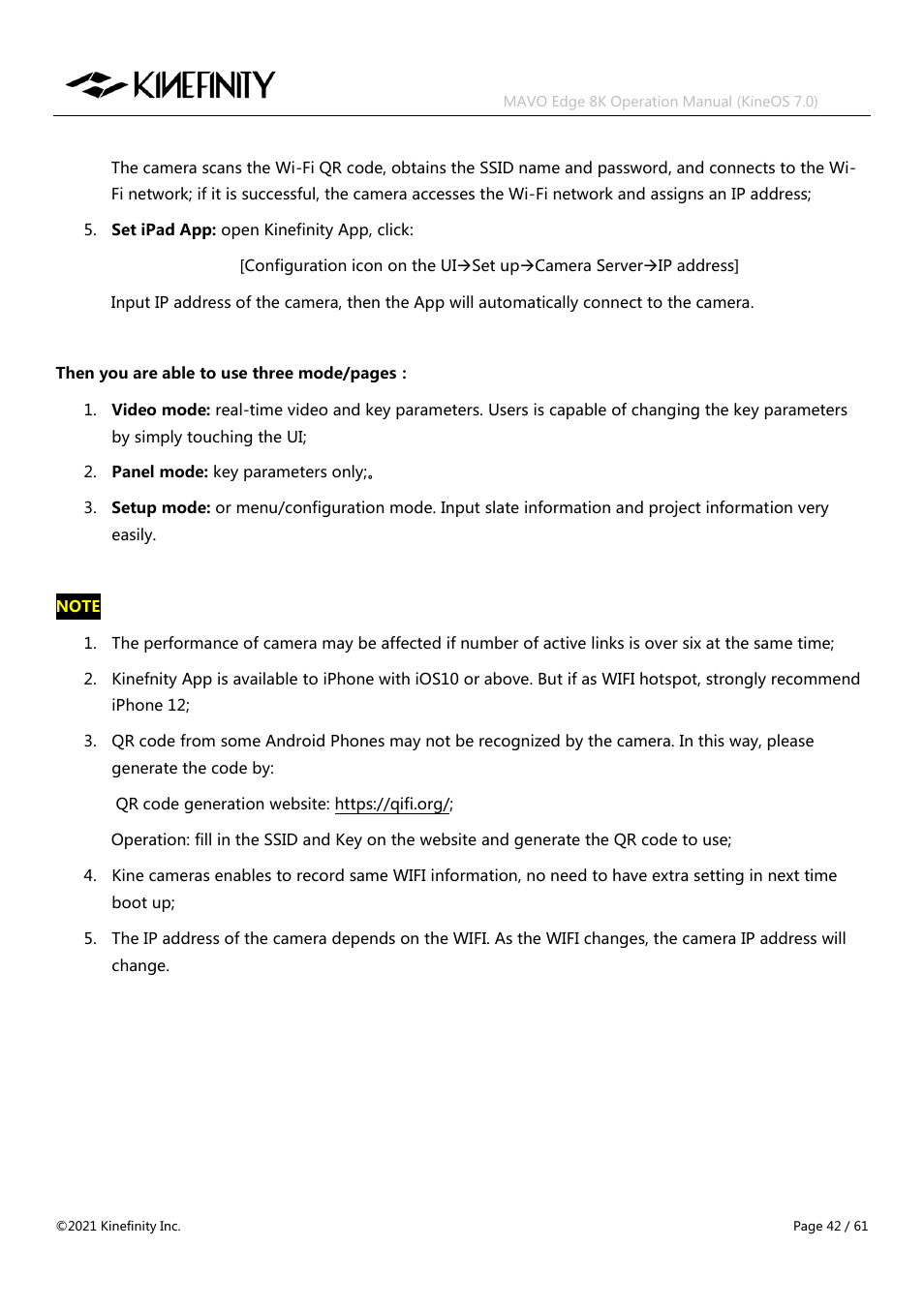 Kinefinity MAVO Edge 8K Digital Cinema Camera User Manual | Page 42 / 60