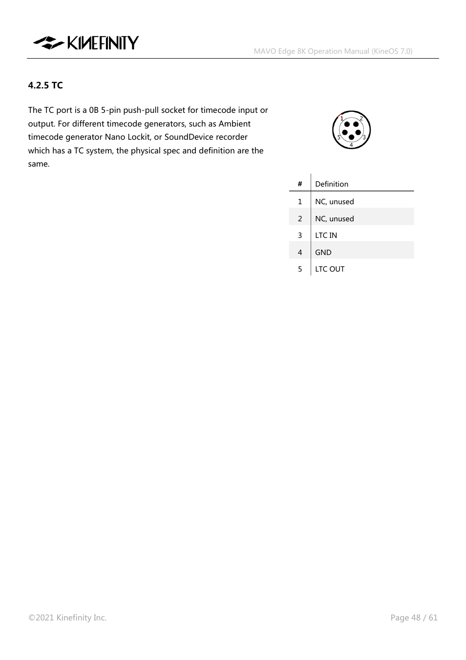 5 tc | Kinefinity MAVO Edge 8K Digital Cinema Camera User Manual | Page 48 / 60