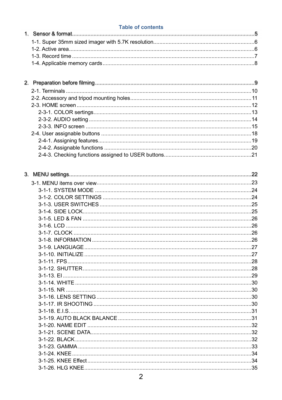 Panasonic AU-EVA1 Compact 5.7K Super 35mm Cinema Camera User Manual | Page 2 / 92