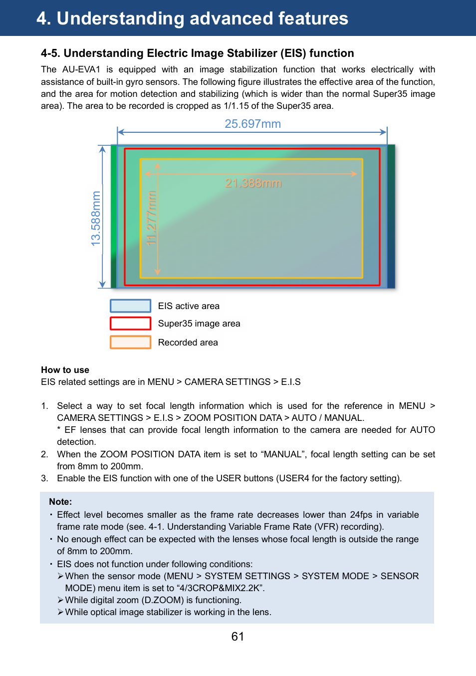 Understanding advanced features | Panasonic AU-EVA1 Compact 5.7K Super 35mm Cinema Camera User Manual | Page 61 / 92