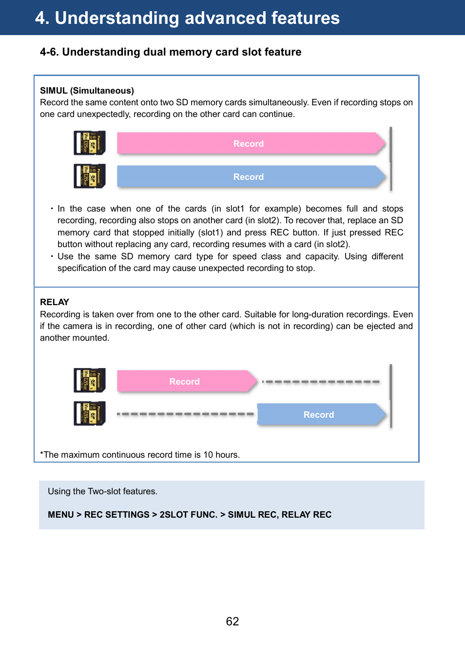 Understanding advanced features | Panasonic AU-EVA1 Compact 5.7K Super 35mm Cinema Camera User Manual | Page 62 / 92