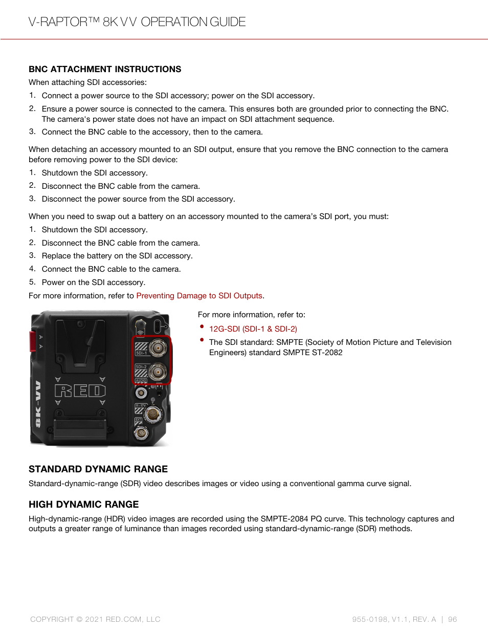 V-raptor™ 8k v v operation guide | RED DIGITAL CINEMA V-RAPTOR 8K VV DSMC3 Camera (RF, Black) User Manual | Page 103 / 226