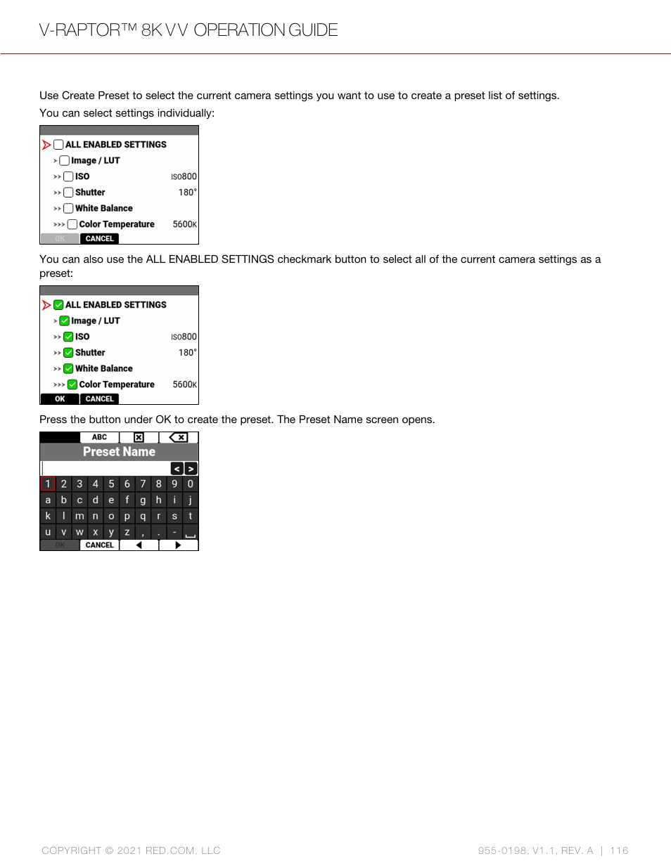 V-raptor™ 8k v v operation guide | RED DIGITAL CINEMA V-RAPTOR 8K VV DSMC3 Camera (RF, Black) User Manual | Page 123 / 226