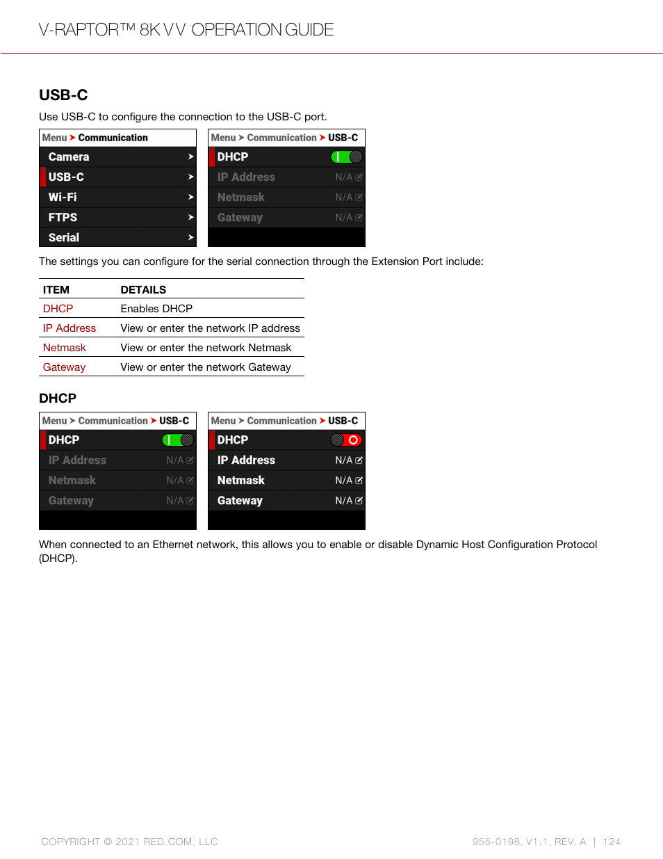 Usb-c, V-raptor™ 8k v v operation guide | RED DIGITAL CINEMA V-RAPTOR 8K VV DSMC3 Camera (RF, Black) User Manual | Page 131 / 226
