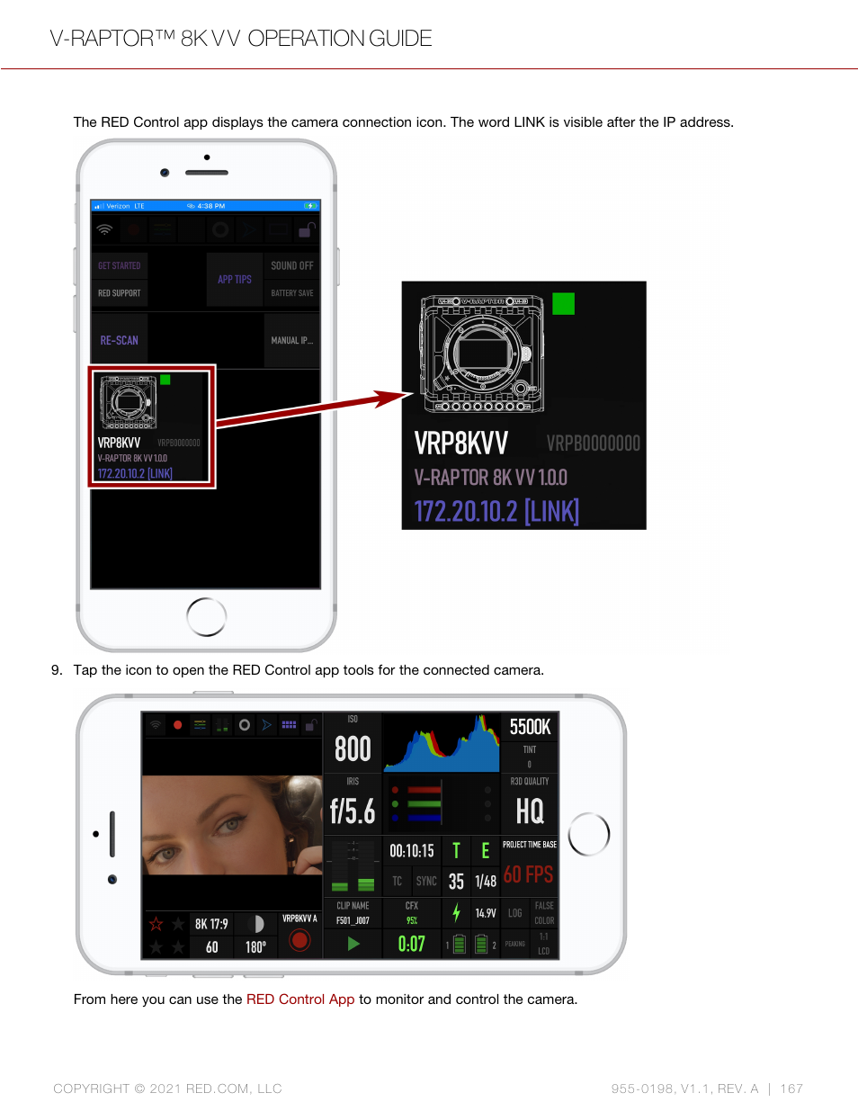 V-raptor™ 8k v v operation guide | RED DIGITAL CINEMA V-RAPTOR 8K VV DSMC3 Camera (RF, Black) User Manual | Page 174 / 226
