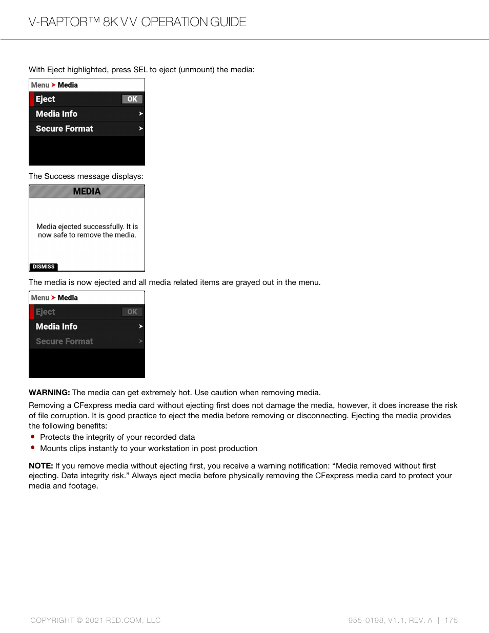 V-raptor™ 8k v v operation guide | RED DIGITAL CINEMA V-RAPTOR 8K VV DSMC3 Camera (RF, Black) User Manual | Page 182 / 226