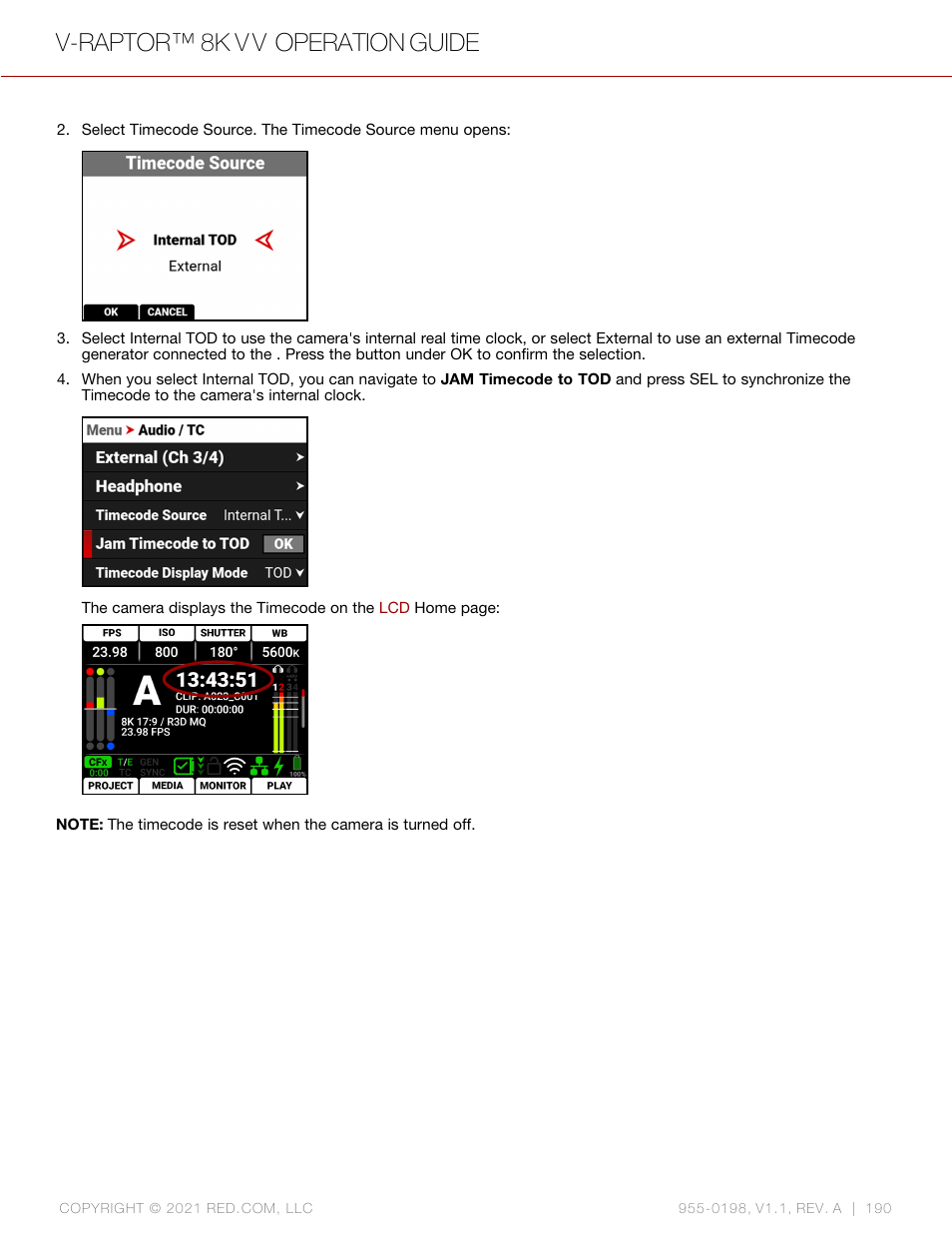 V-raptor™ 8k v v operation guide | RED DIGITAL CINEMA V-RAPTOR 8K VV DSMC3 Camera (RF, Black) User Manual | Page 197 / 226