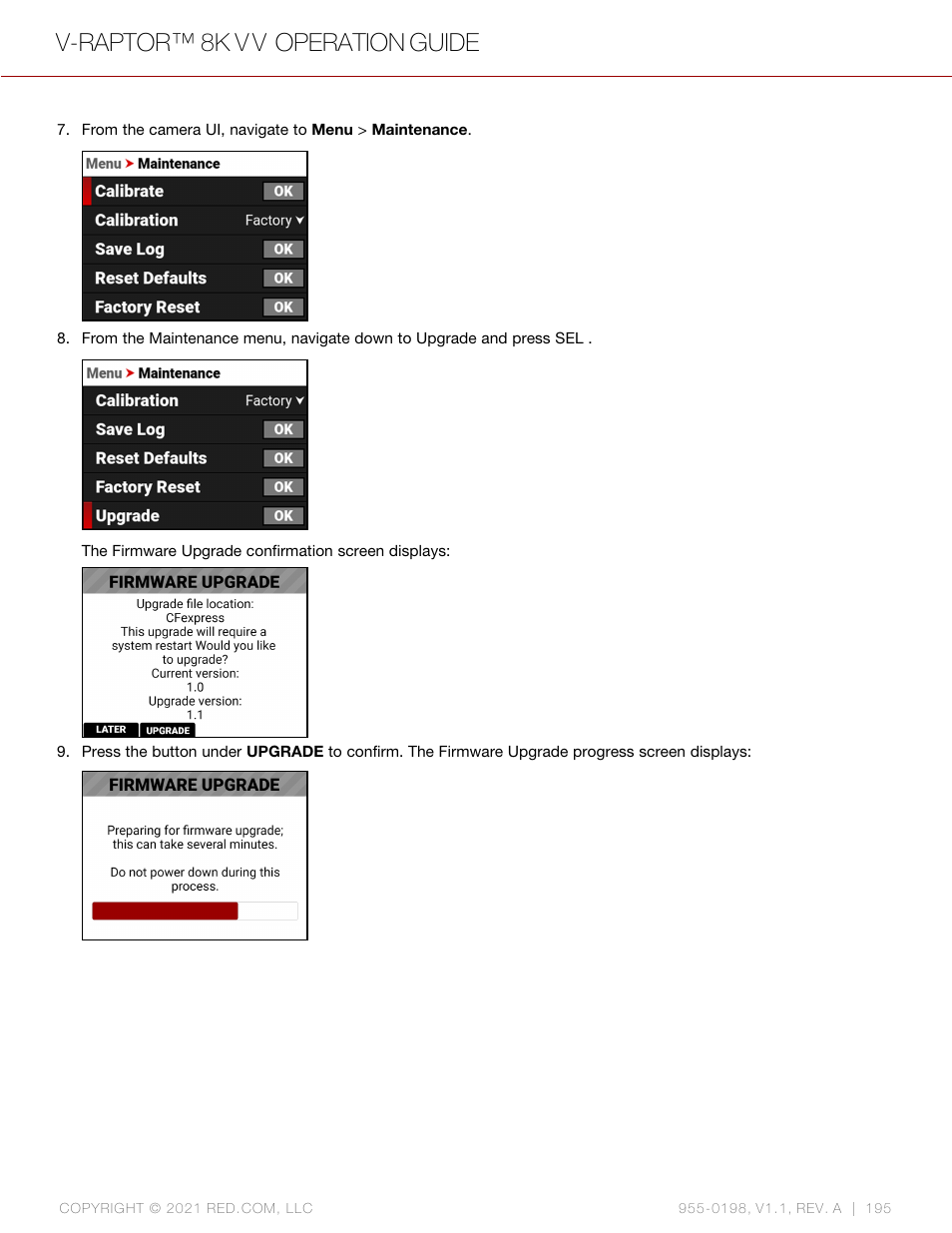 V-raptor™ 8k v v operation guide | RED DIGITAL CINEMA V-RAPTOR 8K VV DSMC3 Camera (RF, Black) User Manual | Page 202 / 226