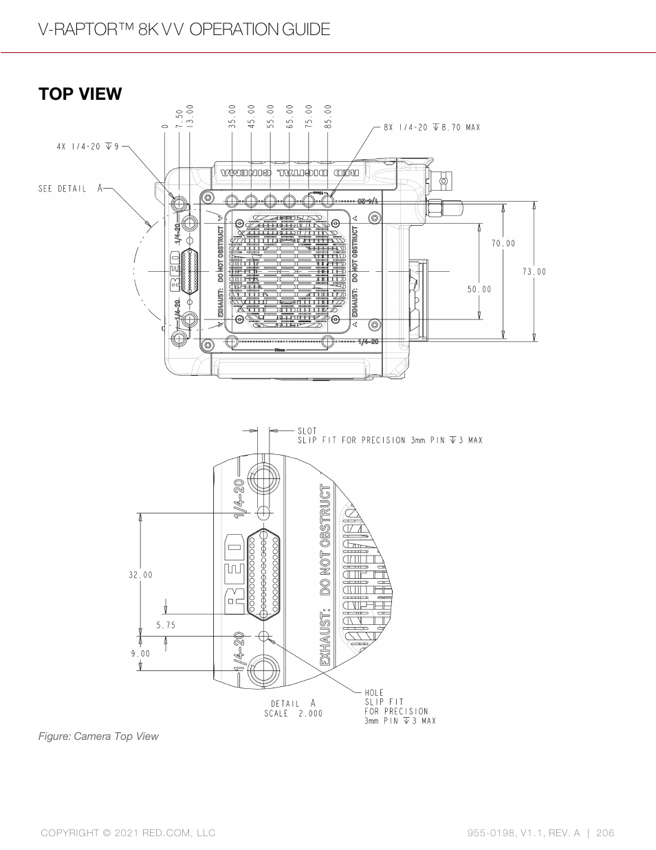Top view, V-raptor™ 8k v v operation guide | RED DIGITAL CINEMA V-RAPTOR 8K VV DSMC3 Camera (RF, Black) User Manual | Page 213 / 226