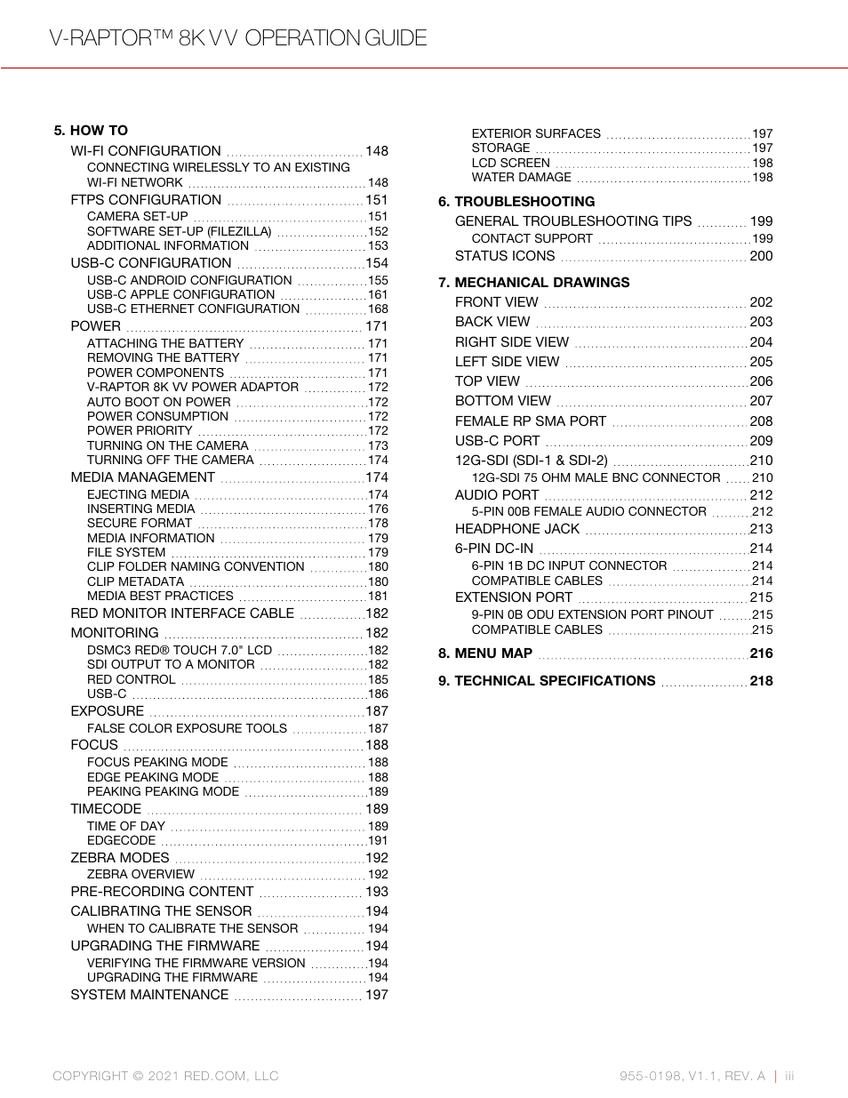 V-raptor™ 8k v v operation guide | RED DIGITAL CINEMA V-RAPTOR 8K VV DSMC3 Camera (RF, Black) User Manual | Page 3 / 226