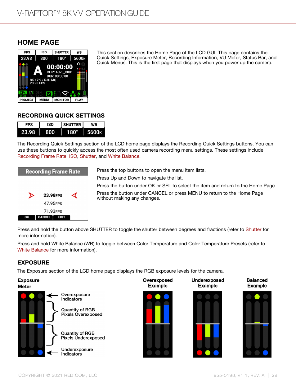 V-raptor™ 8k v v operation guide, Home page | RED DIGITAL CINEMA V-RAPTOR 8K VV DSMC3 Camera (RF, Black) User Manual | Page 36 / 226