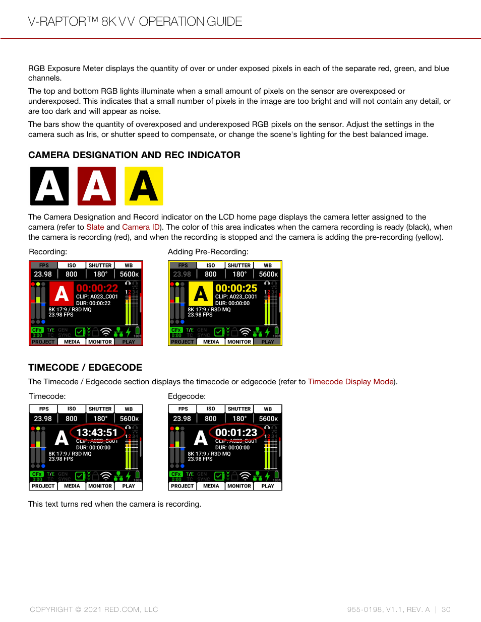 V-raptor™ 8k v v operation guide | RED DIGITAL CINEMA V-RAPTOR 8K VV DSMC3 Camera (RF, Black) User Manual | Page 37 / 226