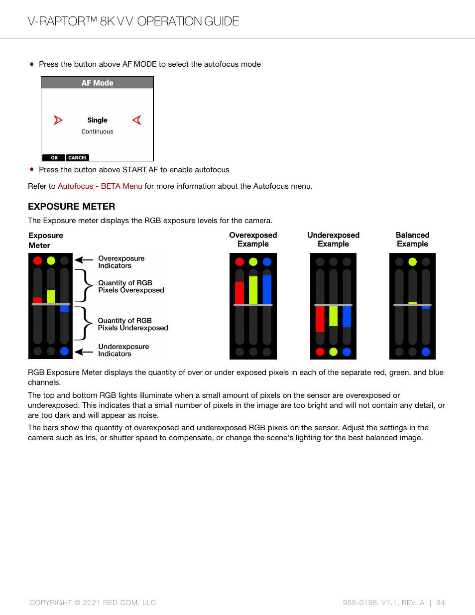 V-raptor™ 8k v v operation guide | RED DIGITAL CINEMA V-RAPTOR 8K VV DSMC3 Camera (RF, Black) User Manual | Page 41 / 226