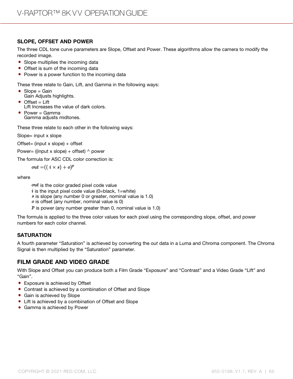 V-raptor™ 8k v v operation guide | RED DIGITAL CINEMA V-RAPTOR 8K VV DSMC3 Camera (RF, Black) User Manual | Page 72 / 226