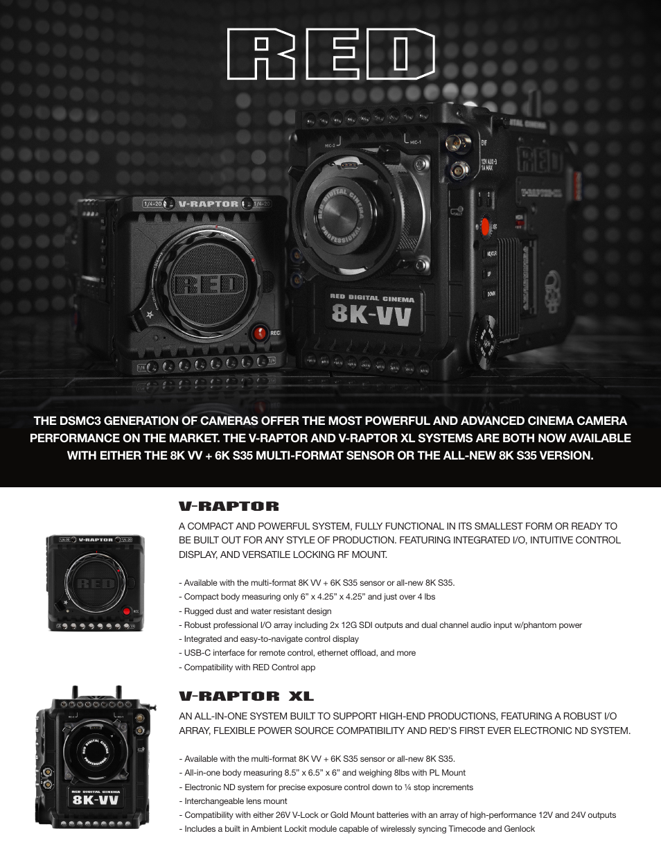 RED DIGITAL CINEMA V-RAPTOR 8K S35 Camera (RF) User Manual | 2 pages