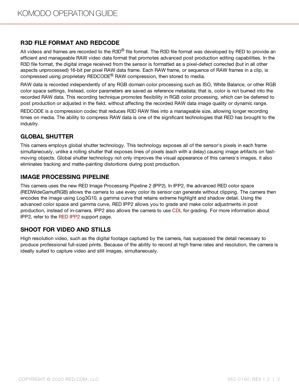 Komodo operation guide | RED DIGITAL CINEMA KOMODO 6K Digital Cinema Camera (RF) User Manual | Page 10 / 185