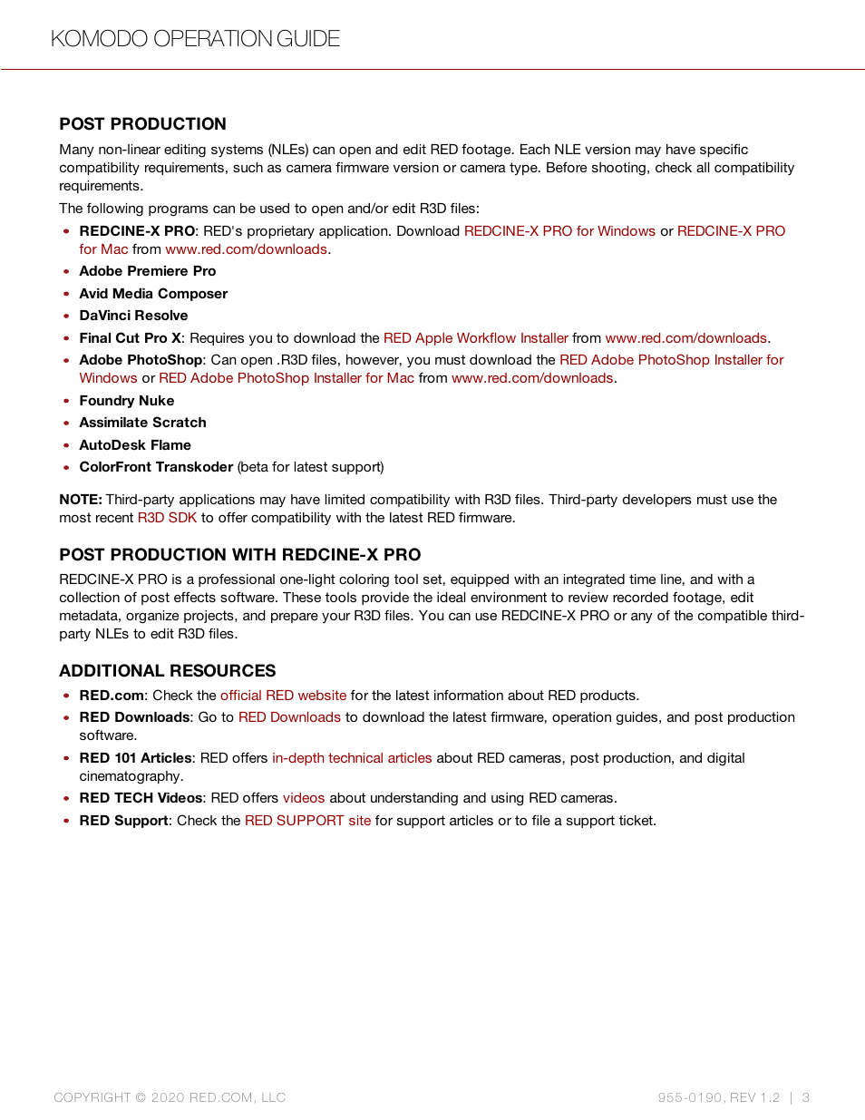 Komodo operation guide | RED DIGITAL CINEMA KOMODO 6K Digital Cinema Camera (RF) User Manual | Page 11 / 185