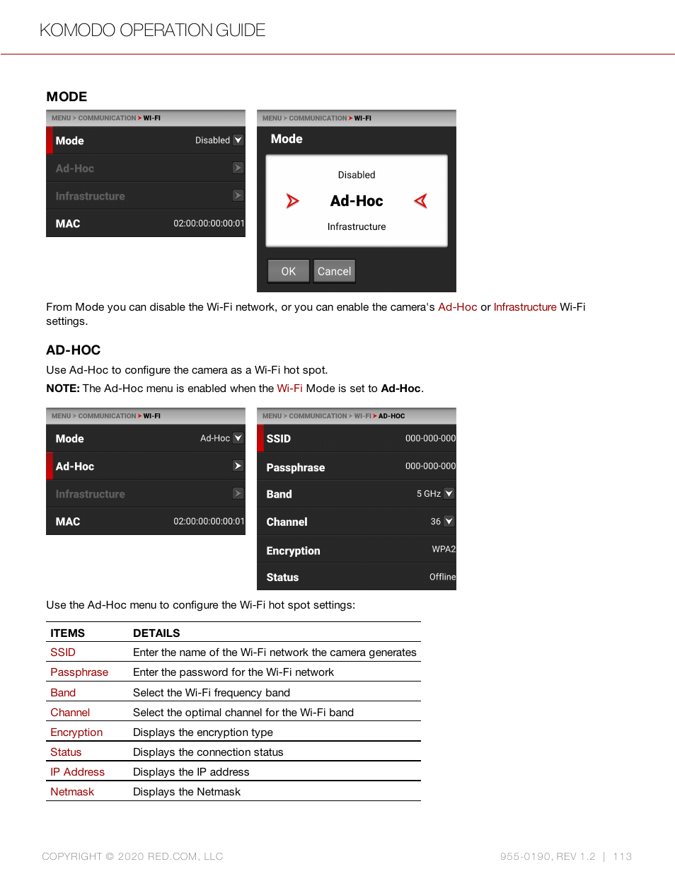 Komodo operation guide | RED DIGITAL CINEMA KOMODO 6K Digital Cinema Camera (RF) User Manual | Page 121 / 185