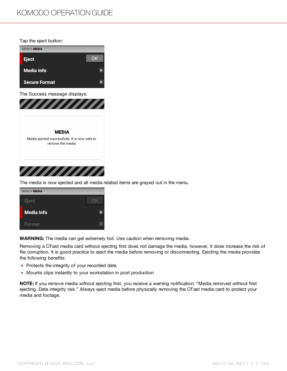 Komodo operation guide | RED DIGITAL CINEMA KOMODO 6K Digital Cinema Camera (RF) User Manual | Page 152 / 185