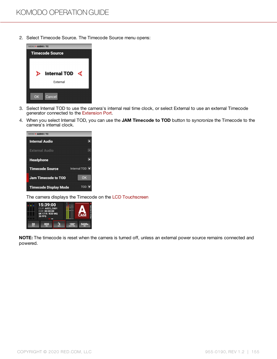 Komodo operation guide | RED DIGITAL CINEMA KOMODO 6K Digital Cinema Camera (RF) User Manual | Page 163 / 185