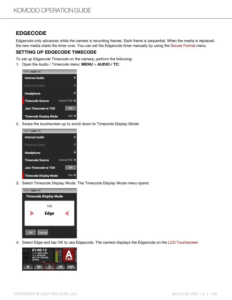 Edgecode, Komodo operation guide | RED DIGITAL CINEMA KOMODO 6K Digital Cinema Camera (RF) User Manual | Page 164 / 185