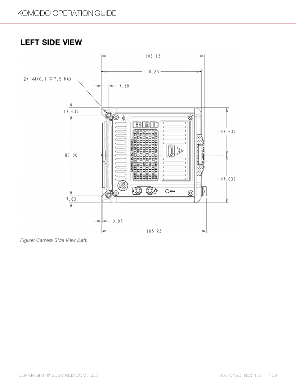 Left side view, Komodo operation guide | RED DIGITAL CINEMA KOMODO 6K Digital Cinema Camera (RF) User Manual | Page 177 / 185