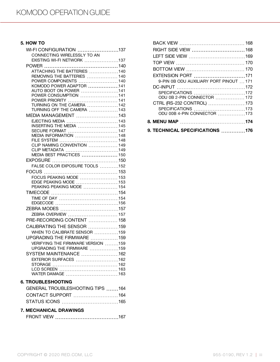 Komodo operation guide | RED DIGITAL CINEMA KOMODO 6K Digital Cinema Camera (RF) User Manual | Page 3 / 185