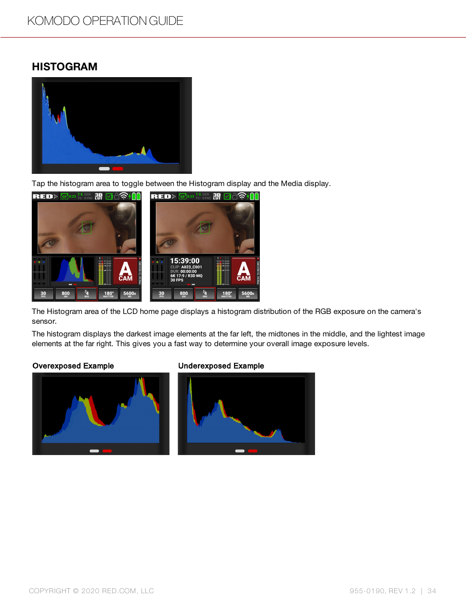 Histogram, Komodo operation guide | RED DIGITAL CINEMA KOMODO 6K Digital Cinema Camera (RF) User Manual | Page 42 / 185