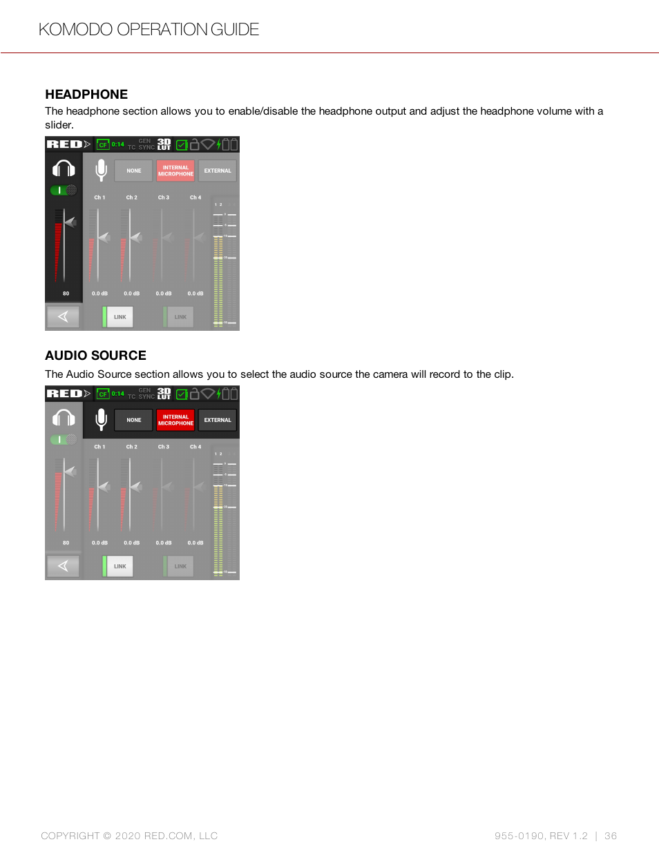 Komodo operation guide | RED DIGITAL CINEMA KOMODO 6K Digital Cinema Camera (RF) User Manual | Page 44 / 185