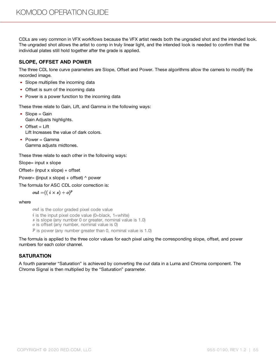 Komodo operation guide | RED DIGITAL CINEMA KOMODO 6K Digital Cinema Camera (RF) User Manual | Page 63 / 185