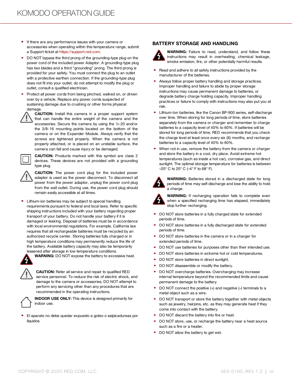 Komodo operation guide | RED DIGITAL CINEMA KOMODO 6K Digital Cinema Camera (RF) User Manual | Page 7 / 185