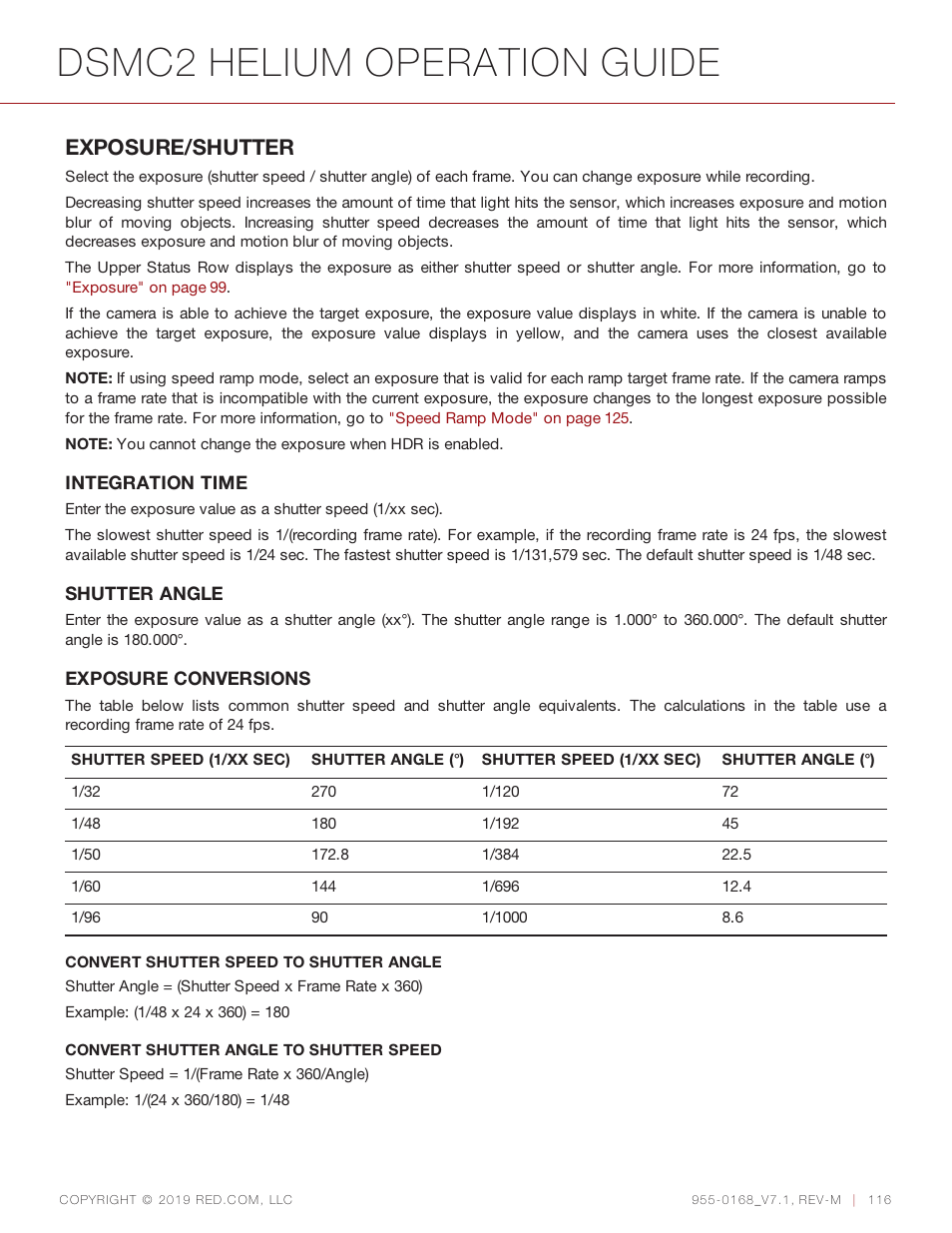 Dsmc2 helium operation guide, Exposure/shutter | RED DIGITAL CINEMA DSMC2 BRAIN with HELIUM 8K S35 Sensor (2018 Unified DSMC2 Lineup) User Manual | Page 116 / 266