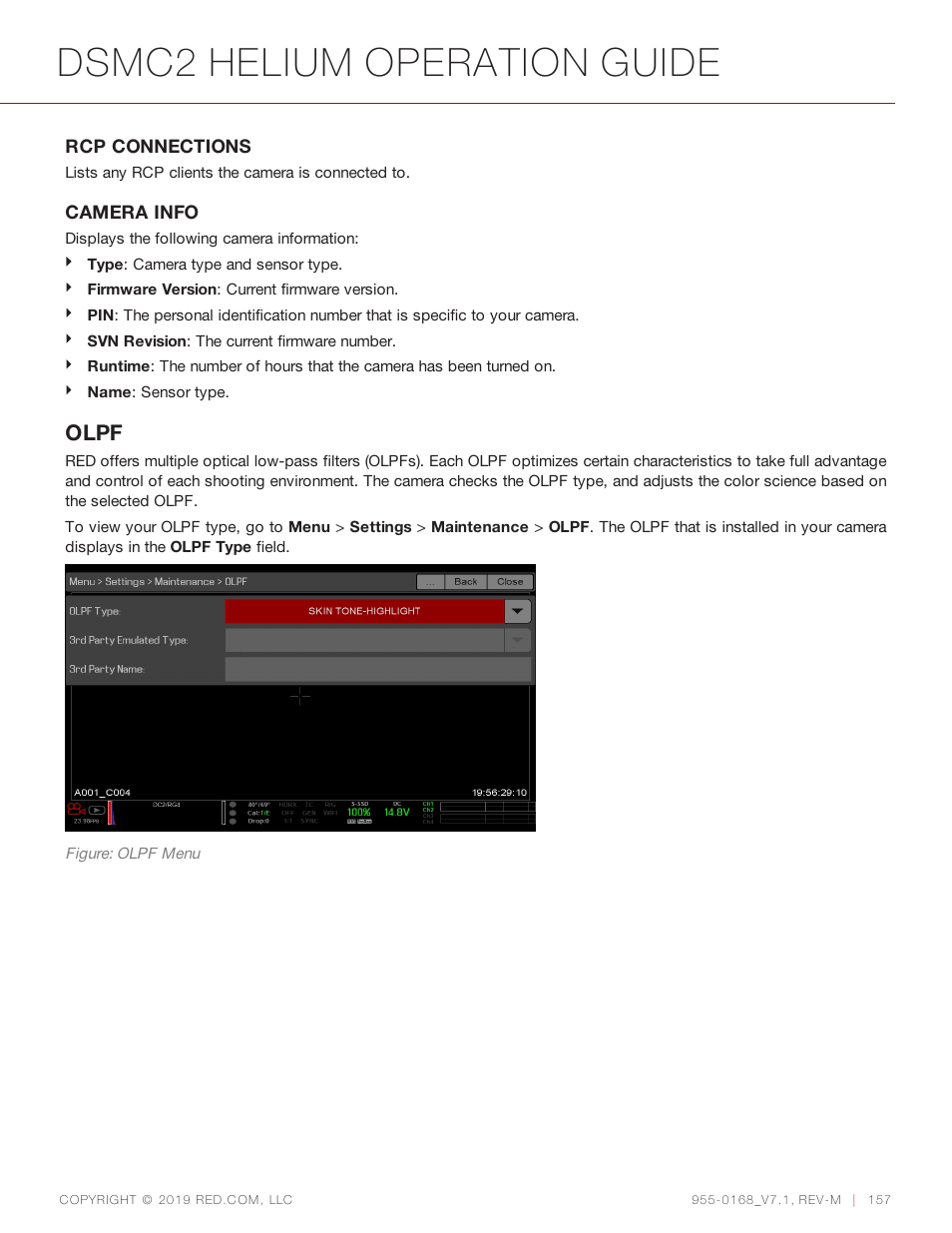 Dsmc2 helium operation guide, Olpf | RED DIGITAL CINEMA DSMC2 BRAIN with HELIUM 8K S35 Sensor (2018 Unified DSMC2 Lineup) User Manual | Page 157 / 266