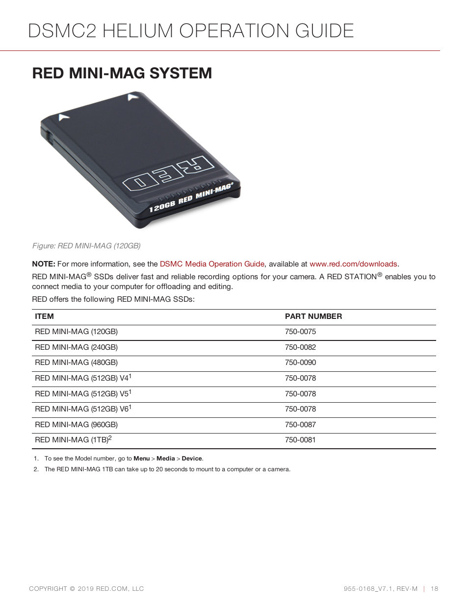 Red mini-mag system, Dsmc2 helium operation guide | RED DIGITAL CINEMA DSMC2 BRAIN with HELIUM 8K S35 Sensor (2018 Unified DSMC2 Lineup) User Manual | Page 18 / 266
