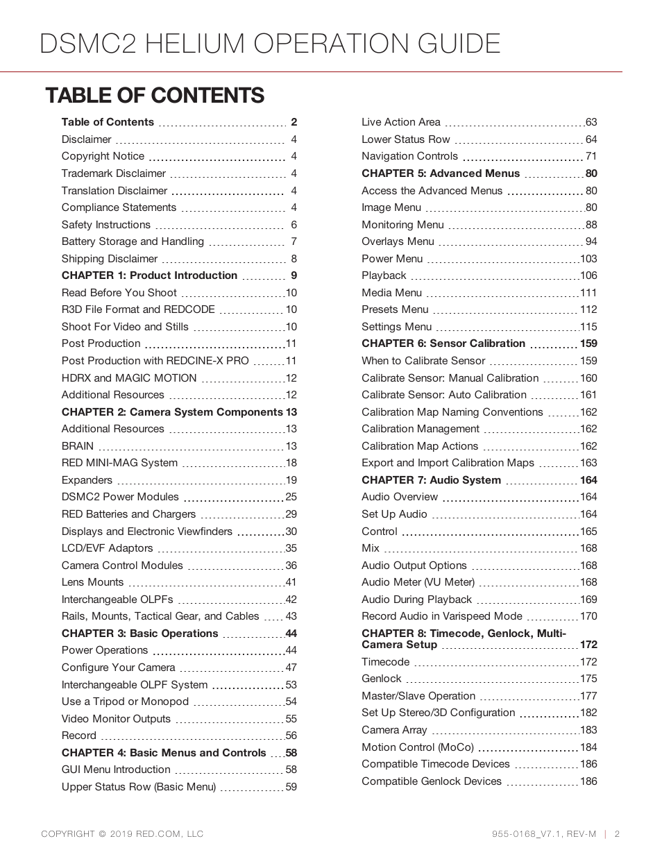 RED DIGITAL CINEMA DSMC2 BRAIN with HELIUM 8K S35 Sensor (2018 Unified DSMC2 Lineup) User Manual | Page 2 / 266