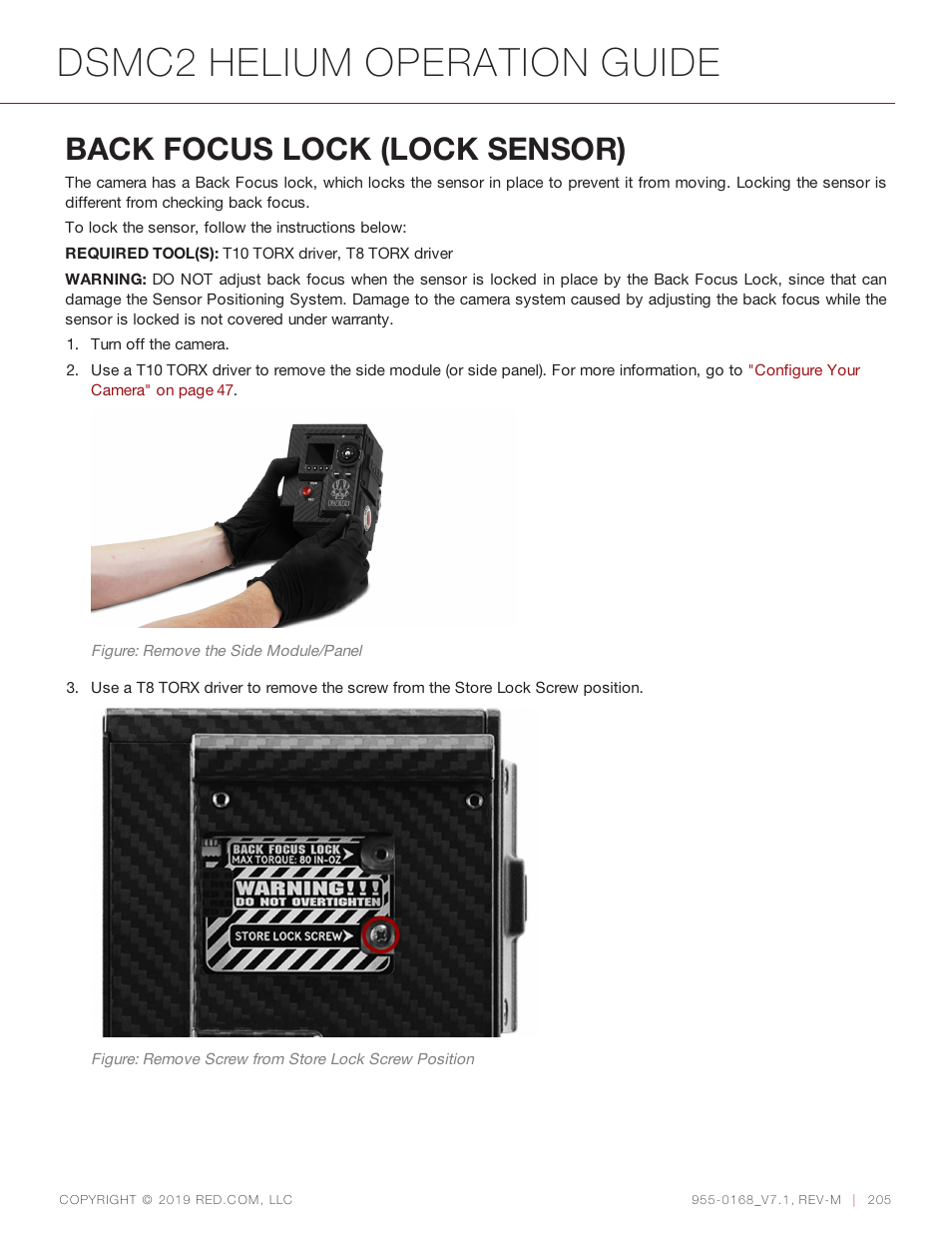 Back focus lock (lock sensor), Dsmc2 helium operation guide | RED DIGITAL CINEMA DSMC2 BRAIN with HELIUM 8K S35 Sensor (2018 Unified DSMC2 Lineup) User Manual | Page 205 / 266