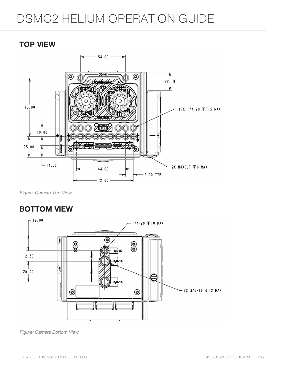 Dsmc2 helium operation guide, Top view, Bottom view | RED DIGITAL CINEMA DSMC2 BRAIN with HELIUM 8K S35 Sensor (2018 Unified DSMC2 Lineup) User Manual | Page 217 / 266