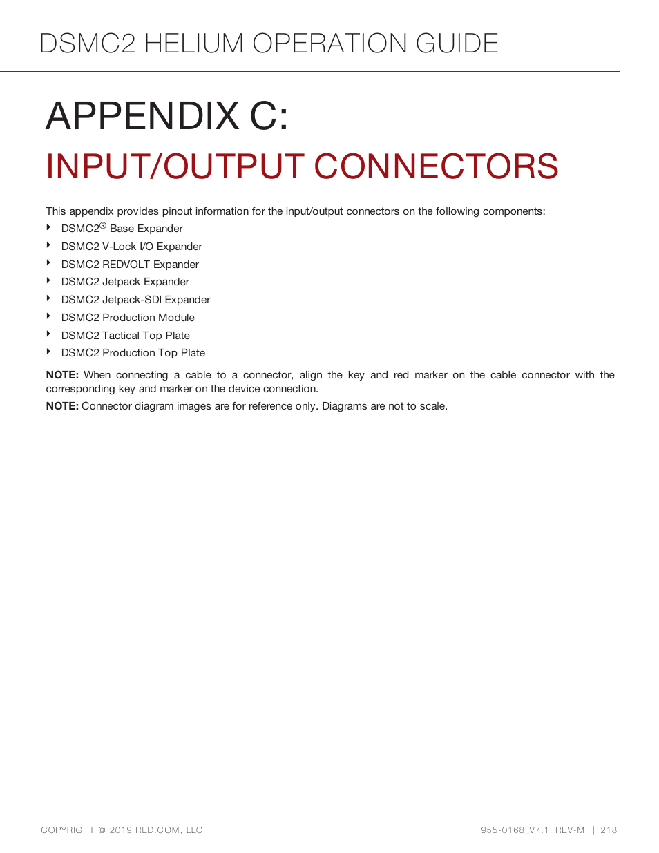 Appendix c: input/output connectors, Input/output, Input/output connectors" on | Appendix c, Input/output connectors, Dsmc2 helium operation guide | RED DIGITAL CINEMA DSMC2 BRAIN with HELIUM 8K S35 Sensor (2018 Unified DSMC2 Lineup) User Manual | Page 218 / 266